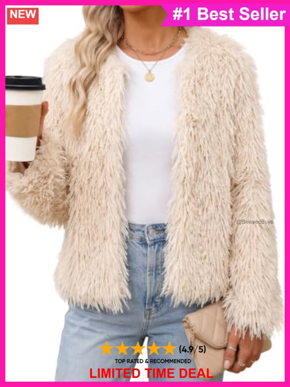Womens Cropped Faux Fur Coat Turn Down Collar Warm Winter Jacket